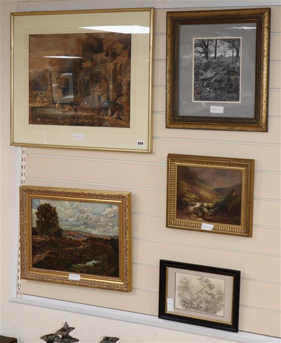 19th century English School, five assorted landscape studies, largest 37 x 46cm